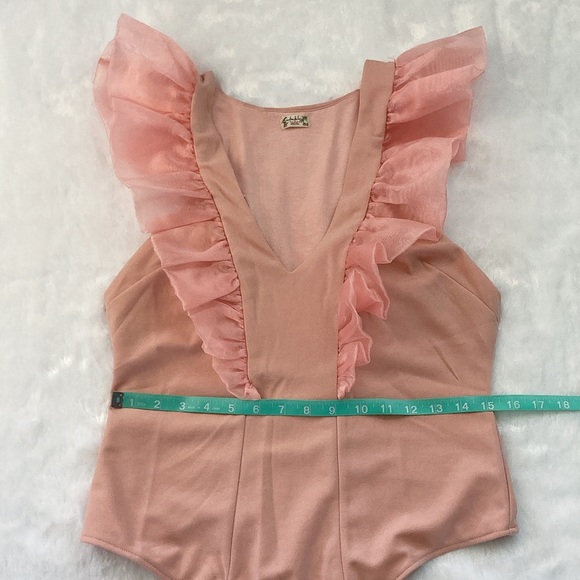 NWOT Intimately Free People Pink Rose Ruffle Flutter Sleeve Bodysuit - Picture 3 of 8